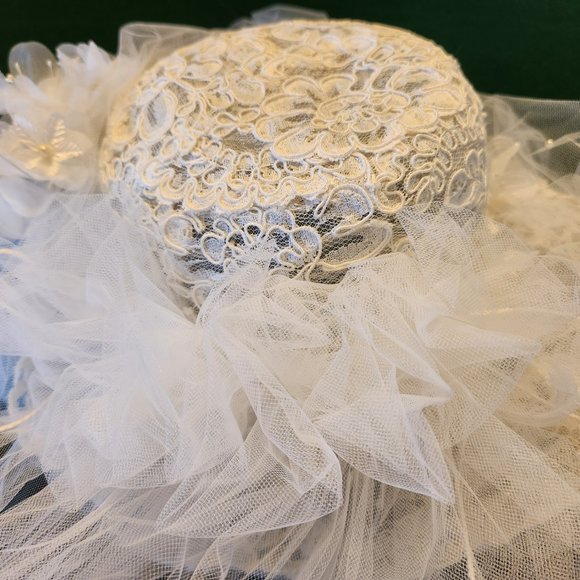 Vintage Juliet Veils 1980 Wedding Veil Hat & Back Veil, by Chicago Bead Works main image 8